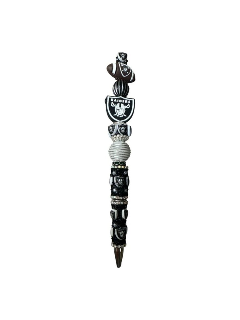 Custom Football Team-Themed Beaded Ballpoint Pen with Crystal Accents - Black &